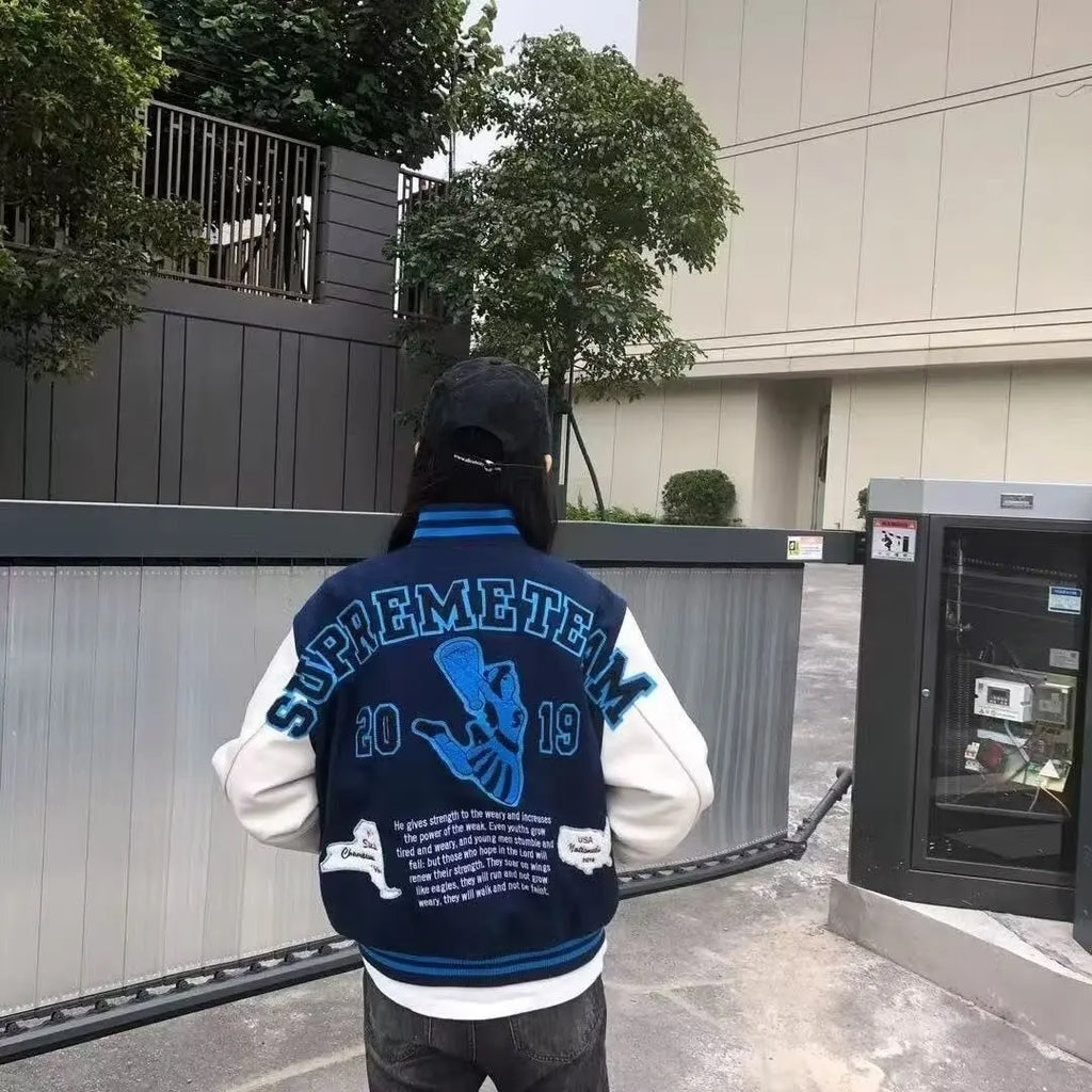 American retro high street baseball jacket embroidered jacket for both men and women, vibe style slim Uniform  coat