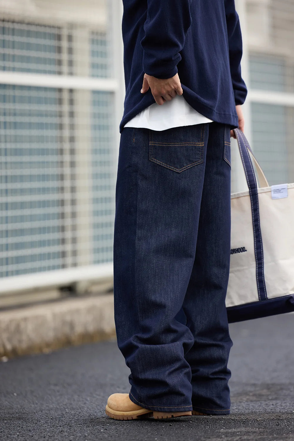 Men's Retro Lenzing Anti-fading A-line Straight Leg Casual Original Color Jeans Long Pants mid Waist Zipper Opening Loose Fit