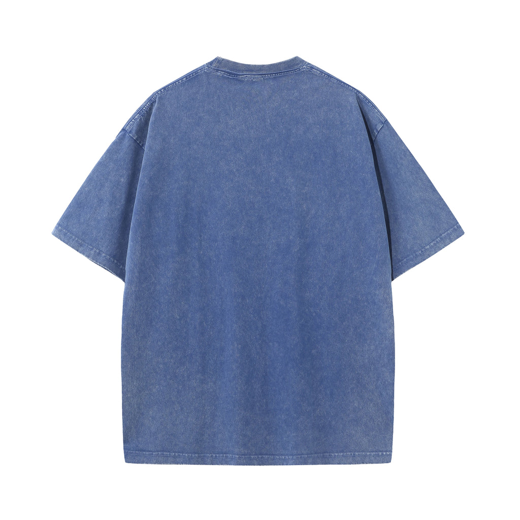 Men's summer pure cotton distressed retro drop shoulder T-shirt solid color loose casual breathable men's casual T-shirt tops